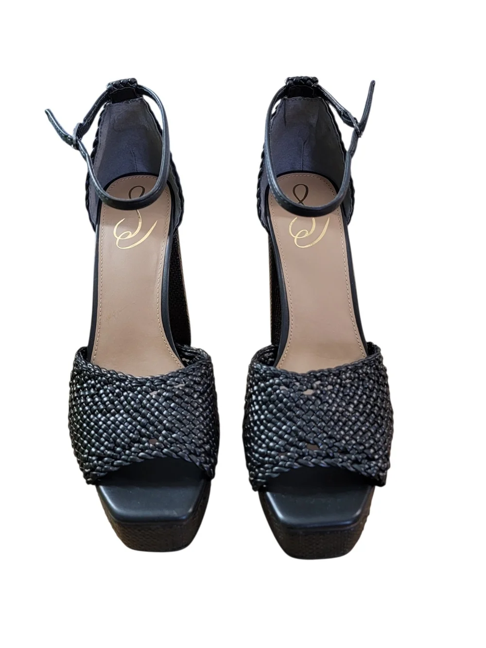 Sam Edelman Nattie Black Woven Platform Block Heel Sandals